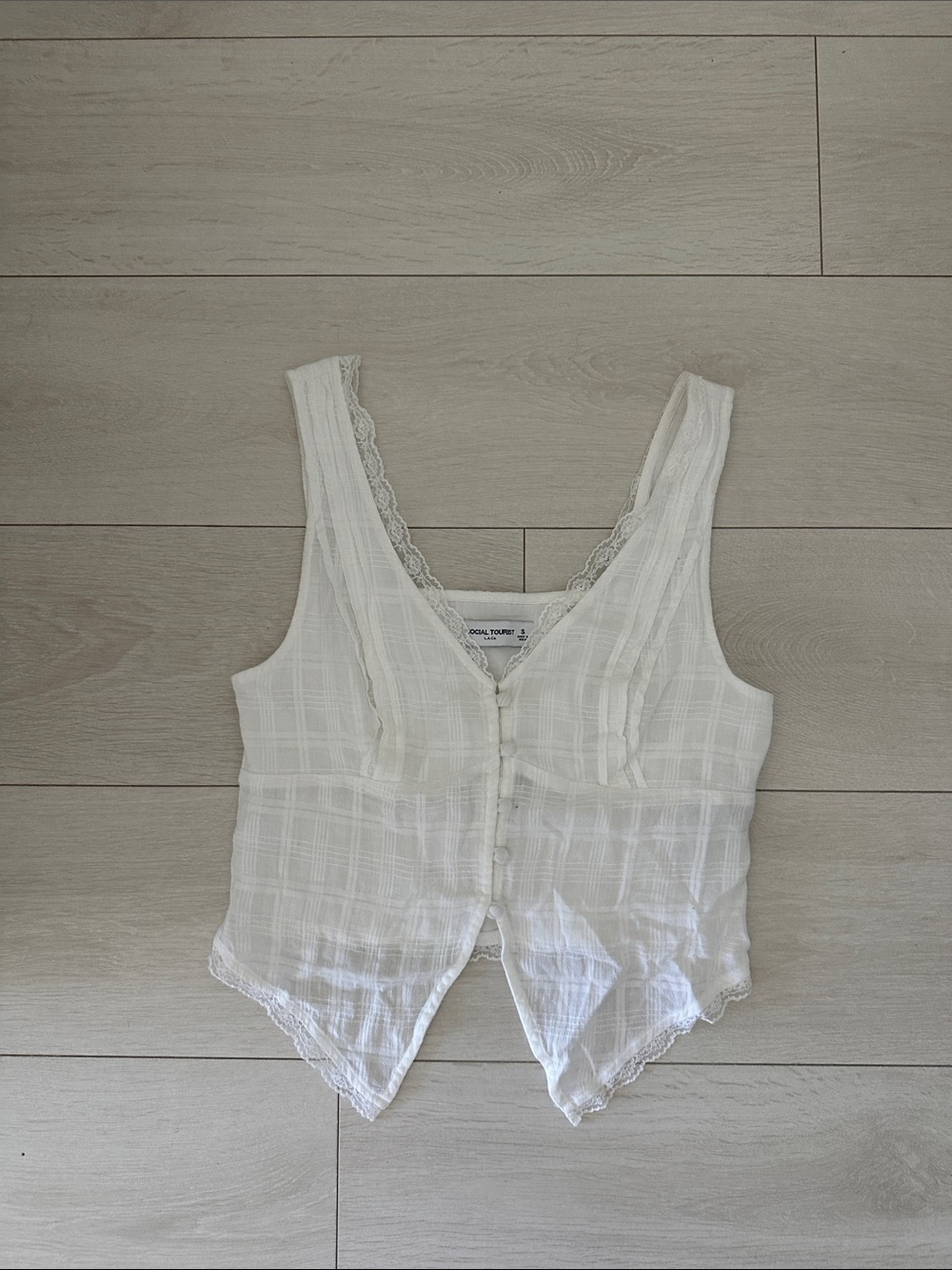 Lace-Trim White Button Front Chemise Top